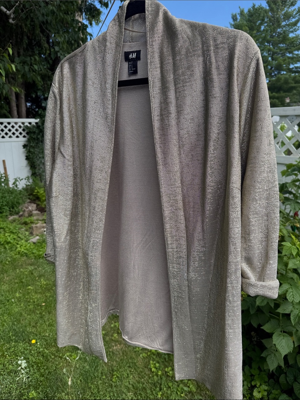 H&M Metallic Open-Front Cardigan in Shimmery Silver-Taupe